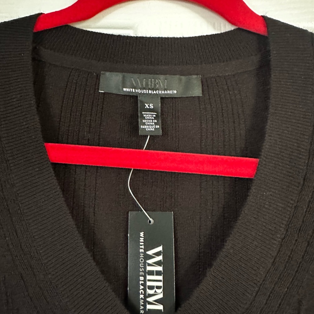 White House Black Market Black Ribbed Knit Top Sweater XS - Picture 3 of 4
